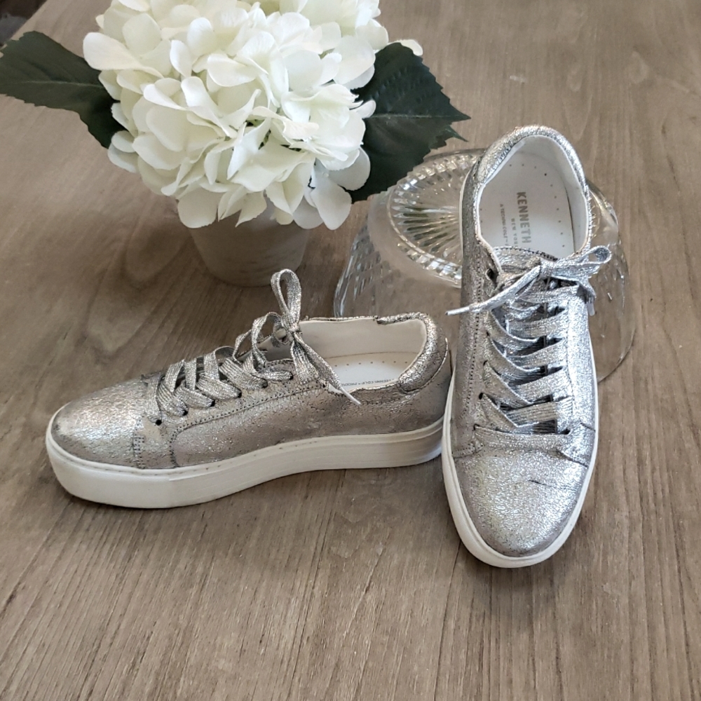 Kenneth Cole Leather Silver Sneakers